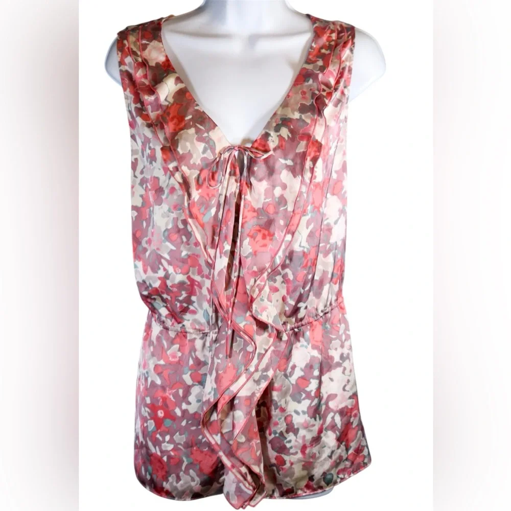 Banana Republic XL Floral Ruffle Tie Front Sleeveless Blouse Top - Picture 4 of 13